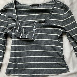 SHEIN Charcoal Striped Button-Down Top